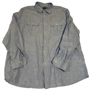 Island Company Linen Pilot Shirt Men's XXL‎ Blue Long Sleeve Button-Up